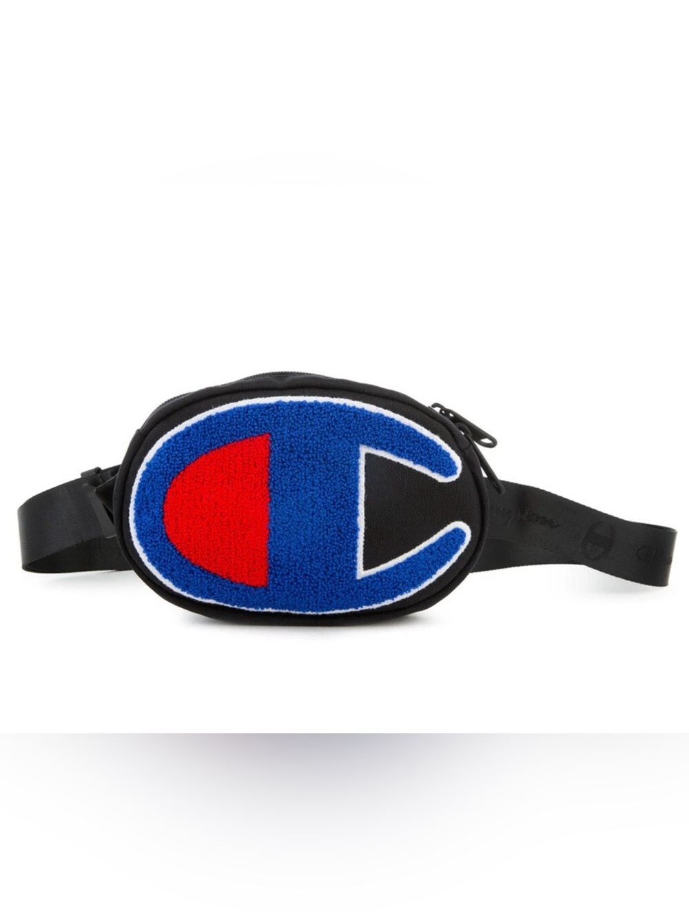 Champion Black Waist/Sling/Fanny/Crossbody Pack with Blue & Red Chenille Crest